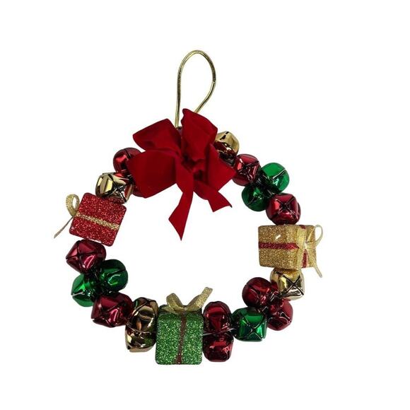 Christmas Jingle Bell Wreath Multicolor Holiday Door Decoration - Picture 2 of 15